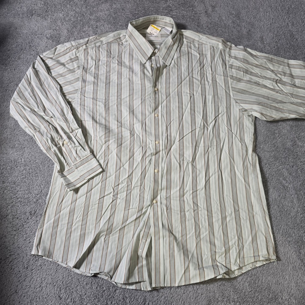 Andrew Fezza‎ Mens 16.5 32/33 Button Down Shirt Green Striped Long Sleeve Cotton